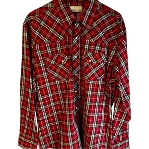 Wrangler Western Snap Shirt Men's XL Red White Plaid Long Sleeve Cowboy